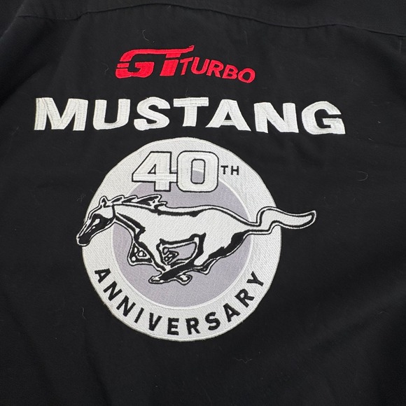 JH Designs Black Ford Mustang 40th Anniversary GT Turbo Short Slv Work Shirt L - Picture 3 of 6